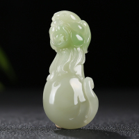 [安家守业]新疆和田玉白玉翠青生肖狗手把件男士把玩件天然玉石