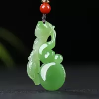 [喜事连连]俄罗斯七号矿老坑碧玉吊坠玉佩喜鹊莲花挂件天然玉石