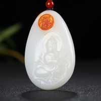 [禅悟于心]新疆和田玉吊坠男款玉佩白玉黄皮观音挂件玉坠玉项链