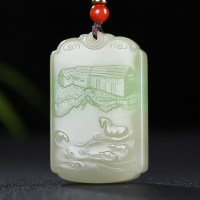 [富贵山居]新疆和田玉吊坠男女款玉佩翠青山水玉牌挂件天然玉石