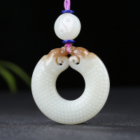 [双龙守护]新疆和田玉平安扣吊坠且末糖白玉仿古挂件玉佩天然玉石