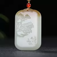 [山居福地]新疆和田玉吊坠玉佩糖白玉山水牌子挂件天然玉石且末