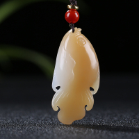 [富贵有余]新疆和田玉吊坠玉佩且末糖羊脂白玉鲤鱼挂件天然玉石