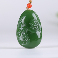 [莲香荷韵]俄罗斯老坑碧玉吊坠男女款玉坠荷花挂件玉佩天然玉石