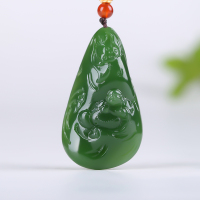 [花开见佛]俄罗斯老坑碧玉吊坠玉坠弥勒佛莲花挂件玉佩天然玉石