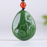 [荷趣]俄罗斯老坑粉绿碧玉吊坠玉坠莲花挂件玉佩玉项链天然玉石