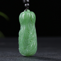 [财源广进]俄罗斯老坑碧玉浅绿白菜吊坠玉坠挂件玉项链天然玉石