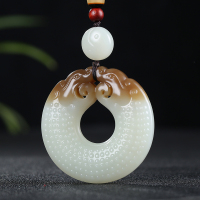 [双龙守护]新疆和田玉吊坠玉坠且末糖白玉仿古龙挂件天然玉石