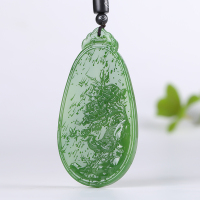 [花开富贵]俄罗斯老坑苹果绿碧玉吊坠玉坠牡丹挂件玉牌天然玉石