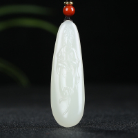 []新疆和田玉吊坠玉坠白玉莲花观音挂件玉佩天然玉石