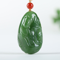 [静观莲开]俄罗斯老坑碧玉吊坠玉坠莲花观音挂件玉佩天然玉石