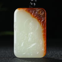 [持莲观音]新疆和田玉观音吊坠玉坠白玉黄皮牌子挂件玉佩山流水