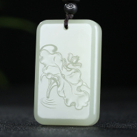 [莲香荷韵]新疆和田玉吊坠玉坠青白玉荷花牌子挂件玉佩天然玉石