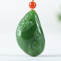 [荷趣]俄罗斯老坑碧玉吊坠男女款玉坠莲花挂件玉佩项链天然玉石