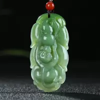 [灵猴献宝]俄罗斯老坑碧玉吊坠玉坠生肖猴葫芦挂件玉佩天然玉石