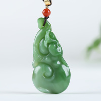 [福灵如意]俄罗斯老坑碧玉吊坠玉坠如意挂件玉佩玉项链天然玉石