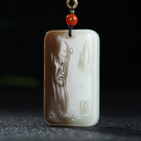 [忠义千秋]新疆和田玉吊坠玉坠且末糖白玉关公牌子挂件天然玉石