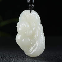 [福气满满]新疆和田玉吊坠玉坠羊脂白玉生肖猪铜钱挂件天然玉石