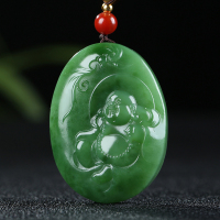 [佛引福来]俄罗斯老坑碧玉吊坠玉坠弥勒佛蝙蝠挂件玉佩天然玉石