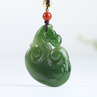 [福灵如意]俄罗斯老坑碧玉吊坠玉坠如意挂件玉佩项链天然玉石