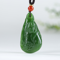 [莲香荷韵]俄罗斯老坑碧玉吊坠男女款玉坠荷花挂件玉佩天然玉石