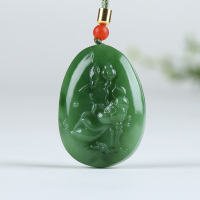 [荷塘月色]俄罗斯老坑碧玉吊坠玉坠荷花喜鹊挂件玉佩天然玉石