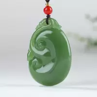 [福寿如意]俄罗斯老坑碧玉吊坠玉坠仿古如意挂件玉佩天然玉石