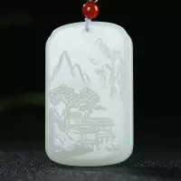 [山河秀色]新疆和田玉吊坠玉坠白玉山水牌子挂件玉佩天然玉石