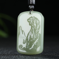 [虎啸山林]新疆和田玉吊坠玉坠青白玉生肖虎山水牌挂件天然玉石