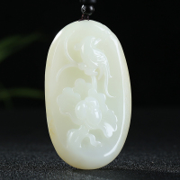 [喜上眉梢]新疆和田玉男款手把件白玉喜鹊梅花玉石把玩件山流水