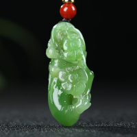 [花开五福]俄罗斯老坑阳绿碧玉吊坠玉坠梅花挂件玉佩天然玉石