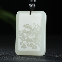 [麒麟献瑞]新疆和田玉吊坠玉坠白玉麒麟仿古牌挂件玉佩天然玉石