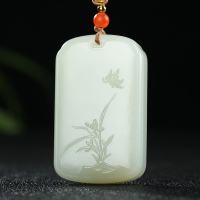 [花开富贵]新疆和田玉吊坠男女玉坠白玉兰花牌挂件玉佩天然玉石