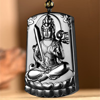 天然和田玉墨玉虚空藏菩萨吊坠12生肖属牛虎八大守护玉佩