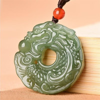天然和田玉湖水绿祥龙平安扣吊坠白玉龙形玉佩挂件男女款玉坠礼品