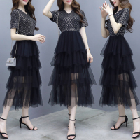 小样传奇  2019新款女装春夏装很仙的小众连衣裙女韩版修身显瘦拼接短袖纱不规则蛋糕裙中长款