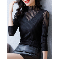 小样传奇 半高领打底衫女内搭春秋百搭薄款网纱亮丝针织气质上衣洋气小衫T恤