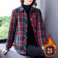 小样传奇  2021冬季新款中老年妈妈装夹棉外套宽松大码格子长袖短款棉衣