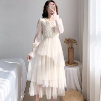 小样传奇小样传奇 新款法式桔梗拼接显瘦连衣裙超仙甜美网纱仙女裙+同款腰带