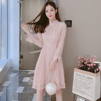 小样传奇 2022春装新款改良旗袍收腰显瘦中长款蕾丝连衣裙百搭裙