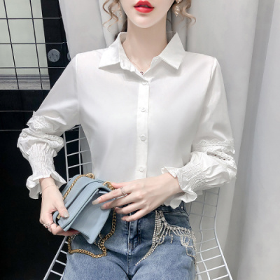 小样传奇小样传奇 小众设计感镂空白衬衣女2021春季新款韩版长袖百搭衬衫上衣潮