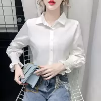 小样传奇小样传奇 小众设计感镂空白衬衣女2021春季新款韩版立领长袖百搭衬衫上衣潮