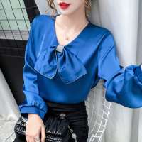 小样传奇小样传奇 衬衫女长袖复古设计感蝴蝶结百搭雪纺衫洋气上衣宽松2021春季新款