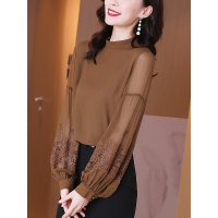 小样传奇仿真丝衬衫女新款2021年春装宽松刺绣小众原创设计感灯笼袖雪纺上衣