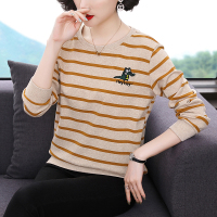 小样传奇2021年春装新款打底衫女长袖圆领宽松显瘦条纹t恤韩版内搭上衣潮