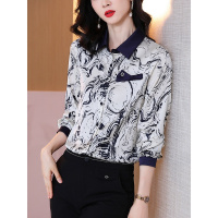 小样传奇复古衬衫女春秋2021年新款洋气时尚设计感港味气质水墨长袖衬衣女