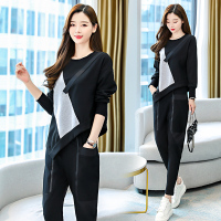 小样传奇欧洲站秋季高街潮牌卫衣女撞色设计感T恤女长袖宽松套头套装