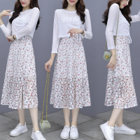 小样传奇针织连衣裙长袖2022年新款气质春装女神范碎花吊带裙子两件套