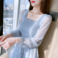 小样传奇2022春装新款方领法式显瘦雪纺连衣裙仙女裙女神蛋糕裙超仙