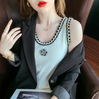 小样传奇2022夏装冰丝针织背心女内搭设计感小众拼色外穿网红无袖上衣女